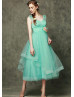 Mint Tulle Straps Corset Back Ankle Length Prom Dress